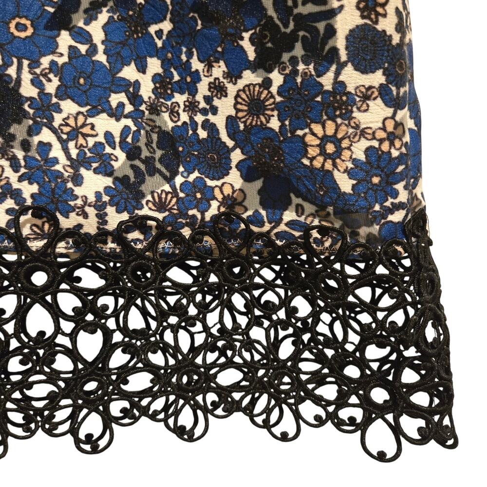 Elie Tahari Floral Burnout Cocktail Dress 4 V-Neck Blue Black Soutache Lace - Picture 7 of 11